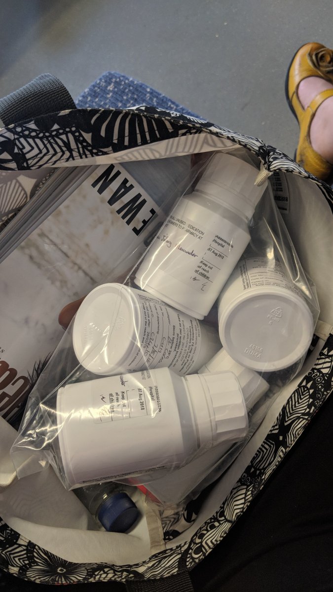 bag with lots of pill bottles.