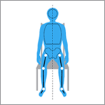 Diagram of good posture in sitting - head in midline ontop of shoulders, weight equal on bottom, feet flat on the floor