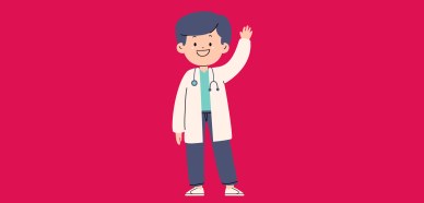 cartoon depiction of a male nurse smiling and waving
