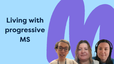 Picture of the two podcast guests and the text “living with progressive MS"