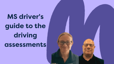 Picture of the two podcast guests and the words: "MS driver's guide to the driving assessments""
