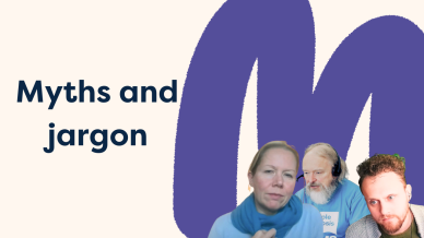 Picture of the three podcast guests and the text "Myths and jargons"