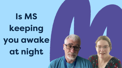Text saying Is MS keeping you awake at night, and a picture of the guests of the podcast