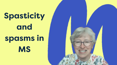 text saying Spasticity and spasms in MS and a picture of the guests of the podcast