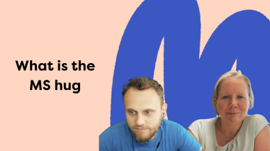 text saying What is the MS Hug and a picture of the guests of the podcast