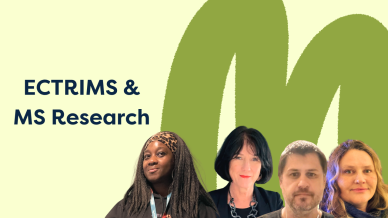 the text ECTRIMS and MS research and the 4 guests from the podcast 