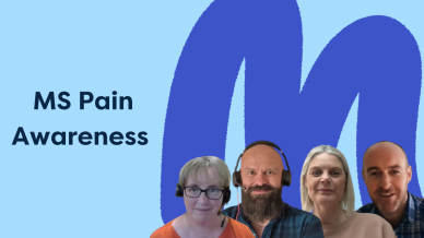 Picture of the four guests from the podcast and the text MS pain Awareness 