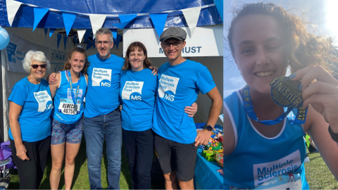 Rebecca with her family and then Rebecca with her medal