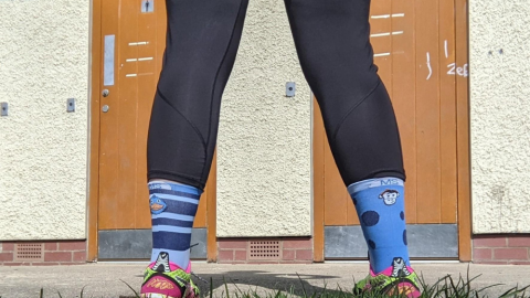 jogger waiting to go to the toilet