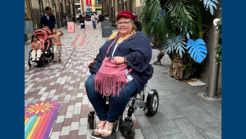 Antoinette in a powered wheelchair in London