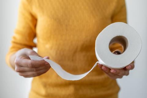 Person holding toilet roll