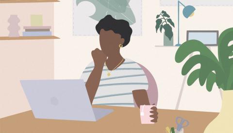 Young women working at home stock illustration