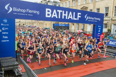 Starting Line of the 'Bath Half' with runners just setting off