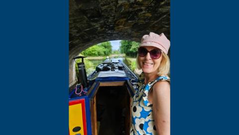 Suzanne on a canal boat