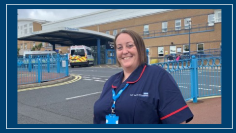 Image of new nurse Ashley, outside a hospital