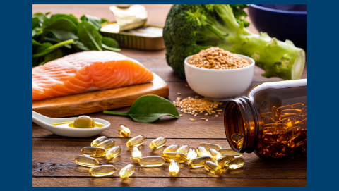 fish and fish oil on blue background