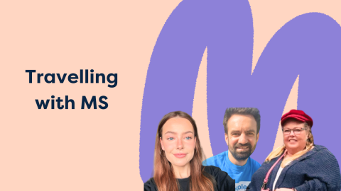 Picture of the three podcast guests and the text Travelling with MS
