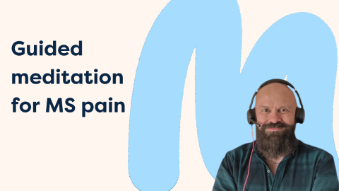 Text saying Guided meditation for MS pain and a picture of podcast guest Justin