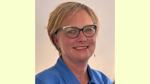 Sarah Roderick, lady with short hair and glasses