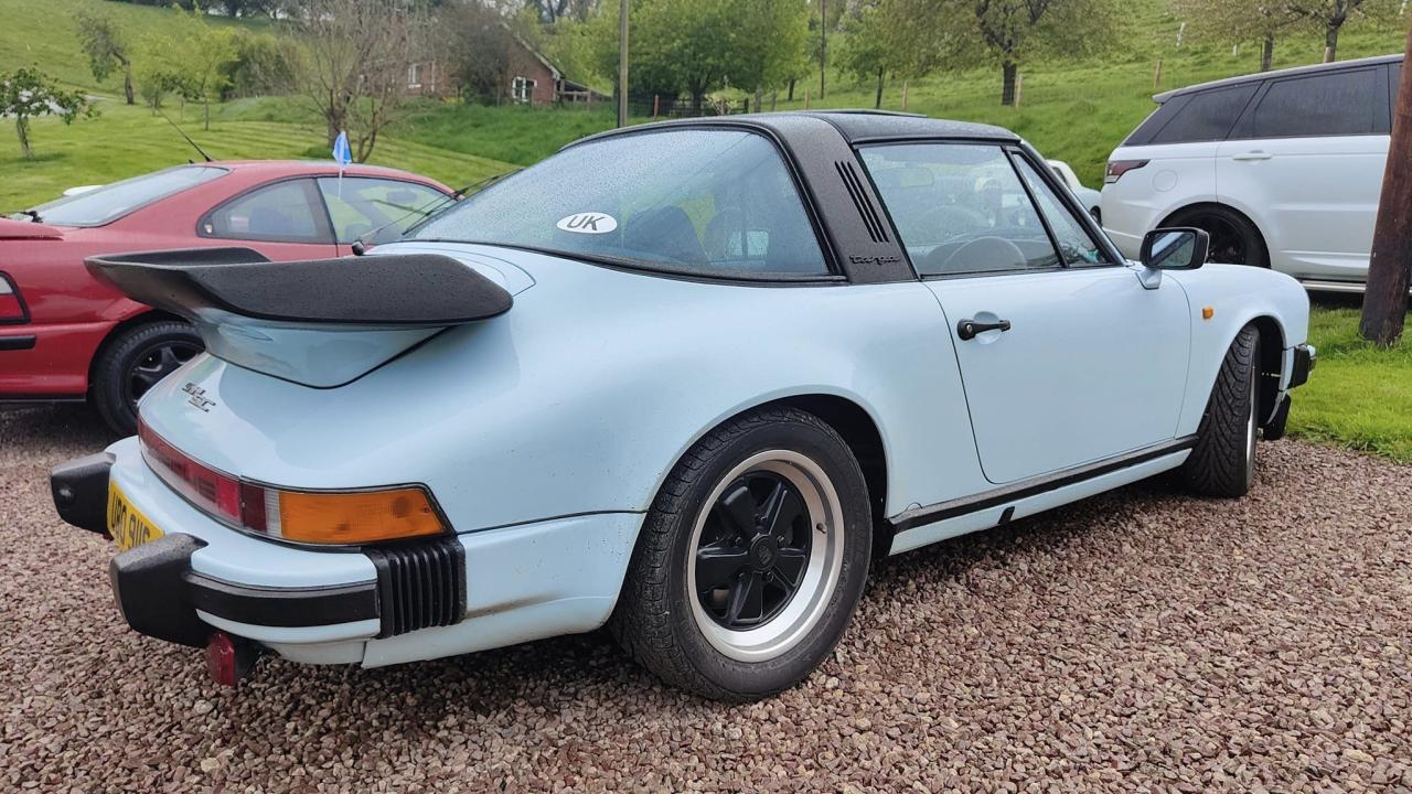 light blue classic car