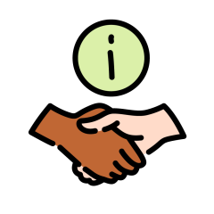 A pair of hands shaking with an information sign above them